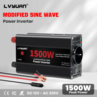 Inversor de Corriente 12V a 220V Onda Modificada | 1500W–4000W | Enchufe EU | Para RV y Camper