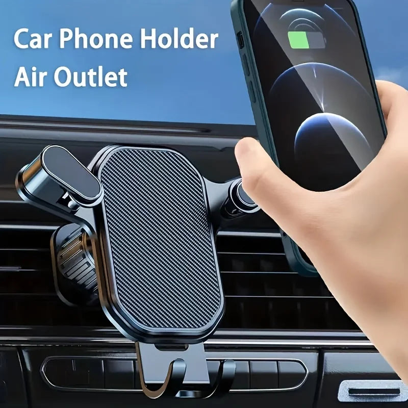 Soporte para teléfono móvil de coche en rejilla de ventilación, mano colocando smartphone.
