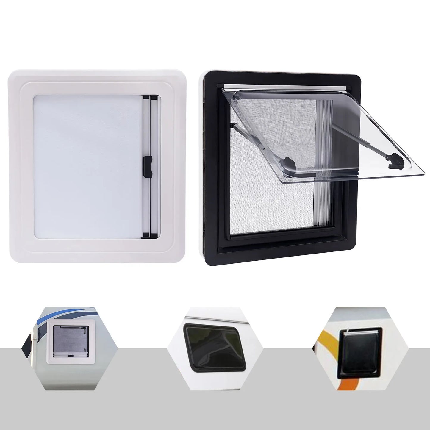 Fenêtre d'aération à ouverture par pression pour camping-car et caravane 450×500 mm