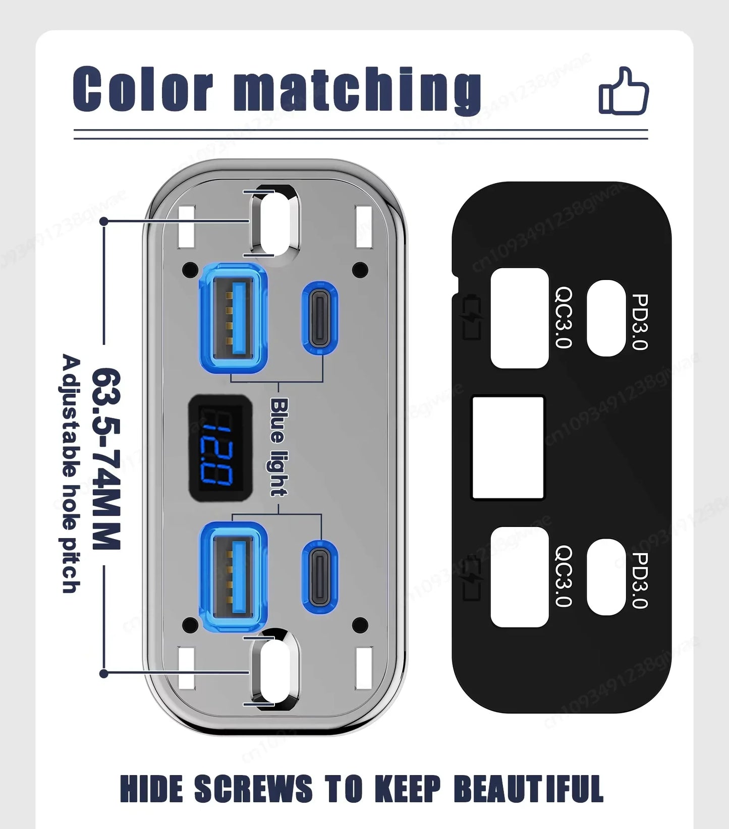 Cargador USB Empotrable 12–24V con Carga Rápida (PD + QC)