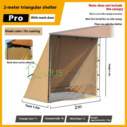 Triangular Side Car and Camper Awning - Waterproof 3000mm+ · Insect Net · UV50+ · Aluminum · 200x300cm