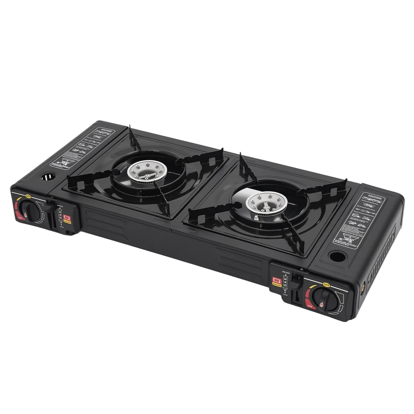 Réchaud de camping 2 feux 2500W - Allumage piézoélectrique + Gaz butane (3-5 personnes)