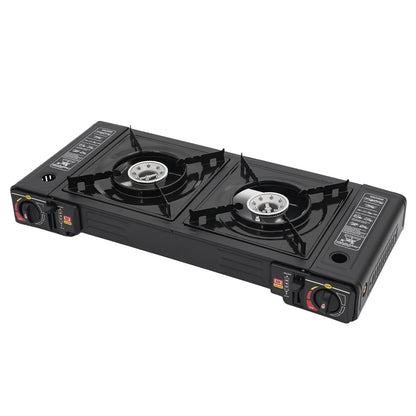 Réchaud de camping 2 feux 2500W - Allumage piézoélectrique + Gaz butane (3-5 personnes)