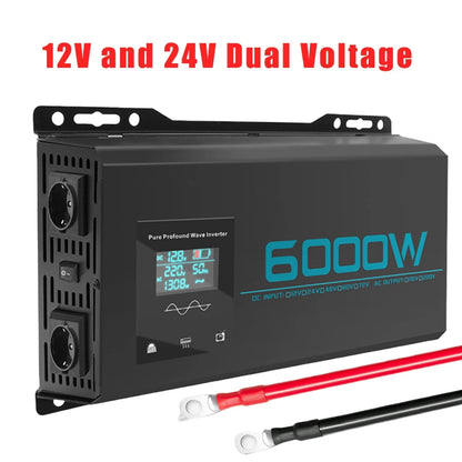 Inversor de Corriente Onda Pura 3000W 6000W Pico | Inversor DC/AC 12V–72V a 220V para RV y Camper