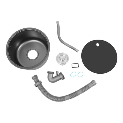 Round Kitchen Sink in 304 Stainless Steel with Nano Coating – Single Deep Bowl for Home and RV
