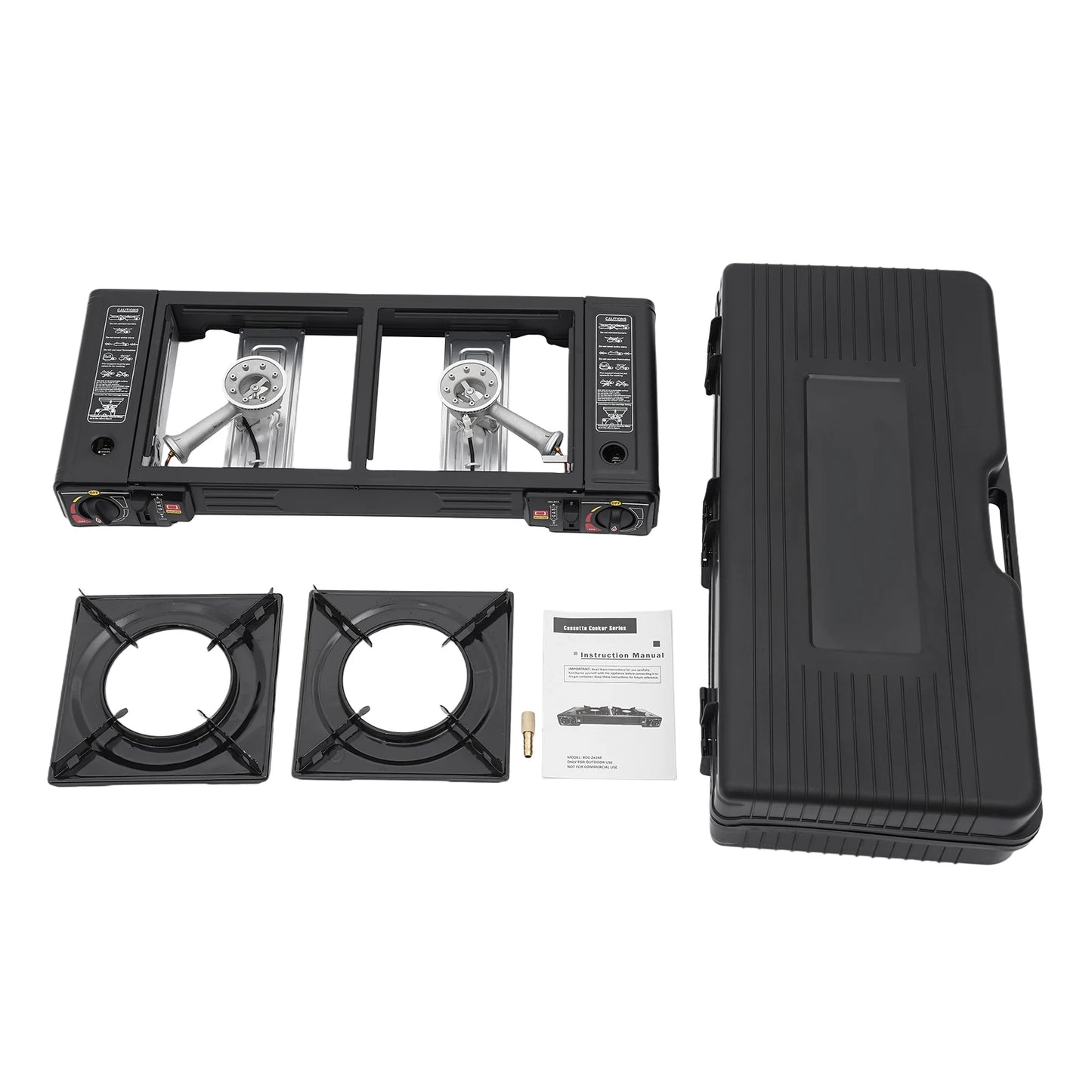 Réchaud de camping 2 feux 2500W - Allumage piézoélectrique + Gaz butane (3-5 personnes)