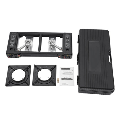 Réchaud de camping 2 feux 2500W - Allumage piézoélectrique + Gaz butane (3-5 personnes)