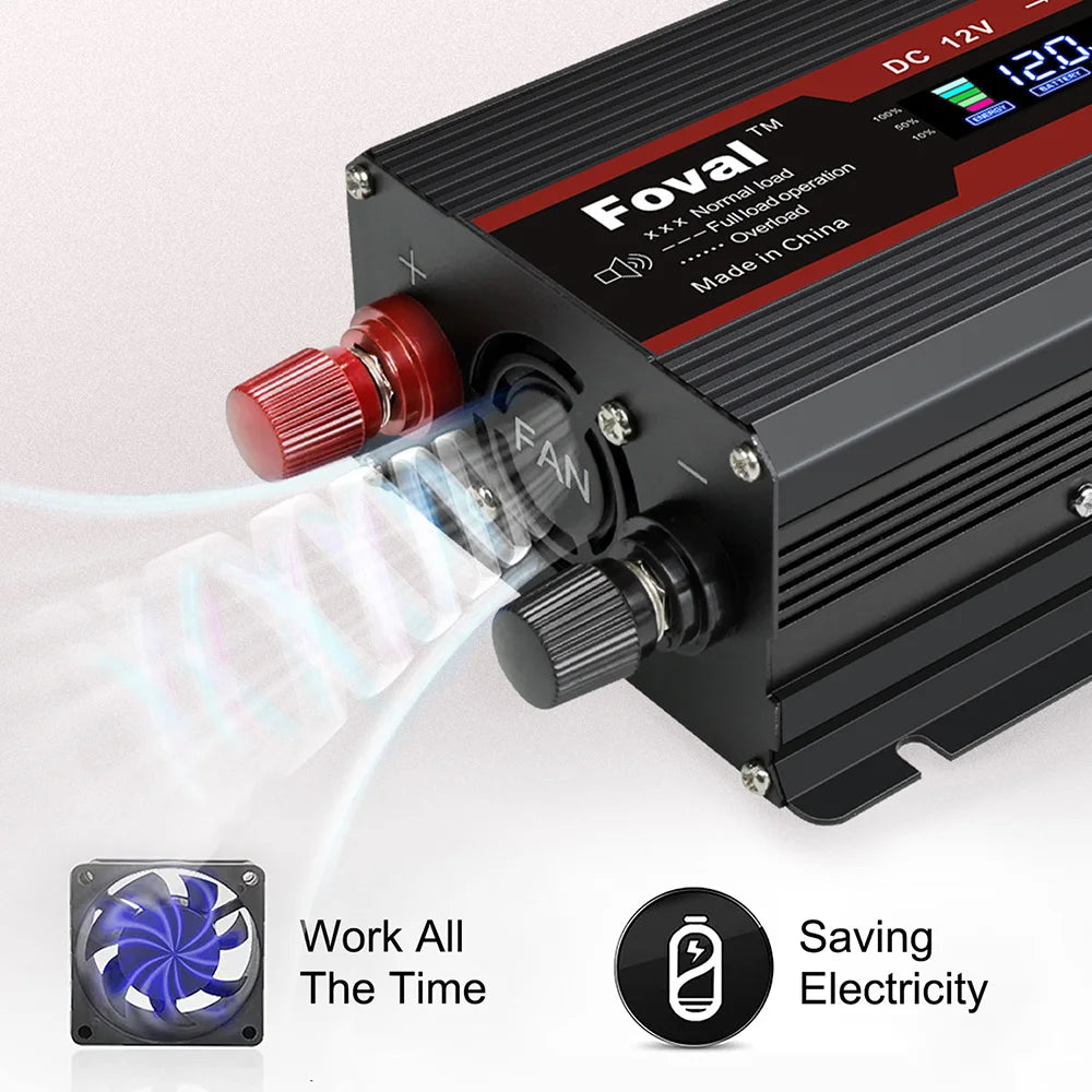 Inversor de Corriente 12V a 220V Onda Modificada con Pantalla LCD | 750W–1300W Continuos para RV, Camper y Vehículos