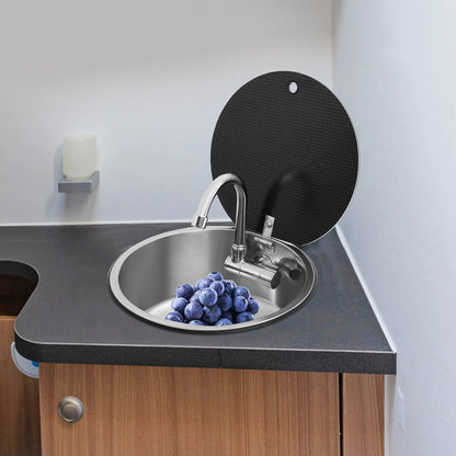 Évier de cuisine en acier inoxydable 340×340 mm avec robinet pliable – Idéal pour les camping-cars et les petits espaces 