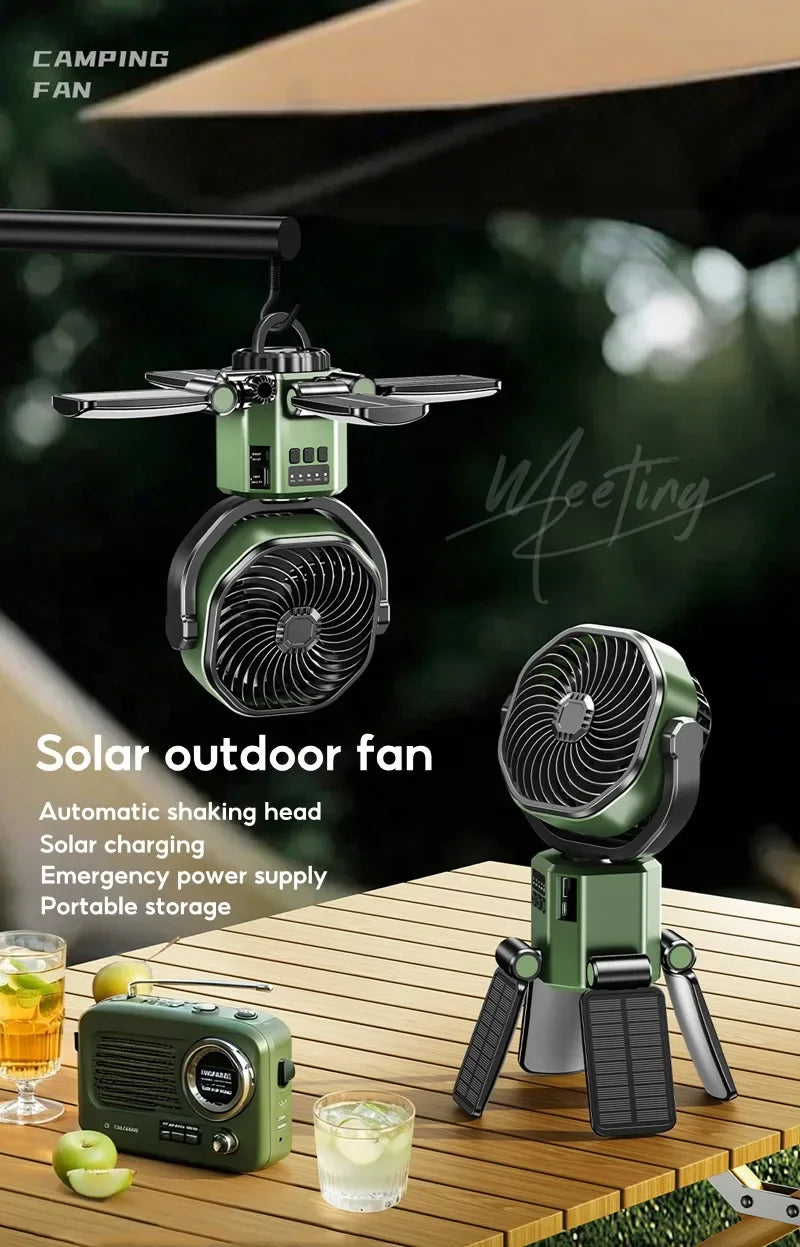 Ventilateur de camping 3-en-1 - 6000mAh + Lumière LED + Power Bank (Pliable)