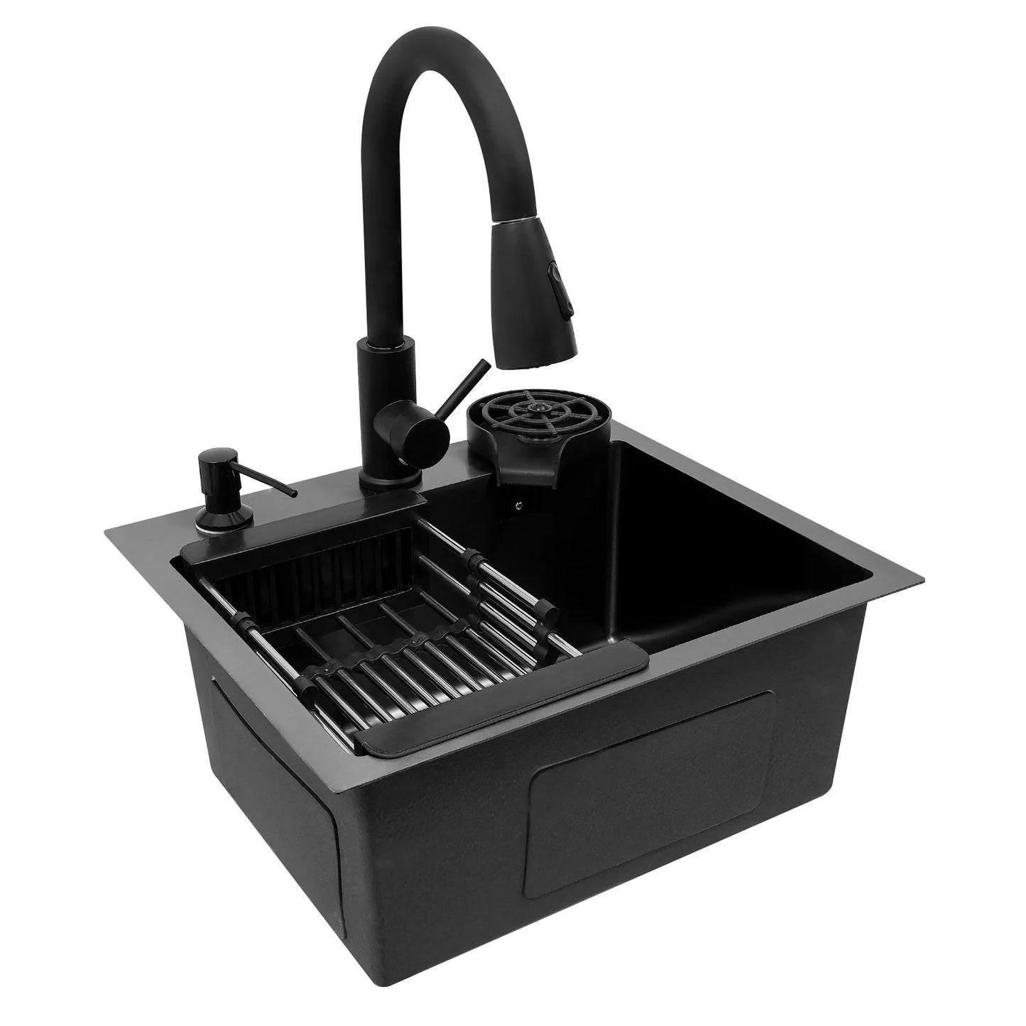 Stainless Steel Kitchen Sink with Pull-Out Tap, Black (40×45 cm) 
