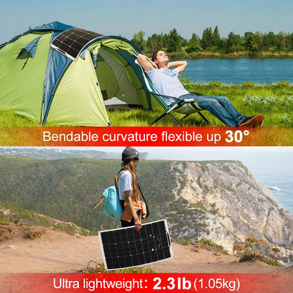 Panneau solaire flexible monocristallin 18 V pour camping et camping-car