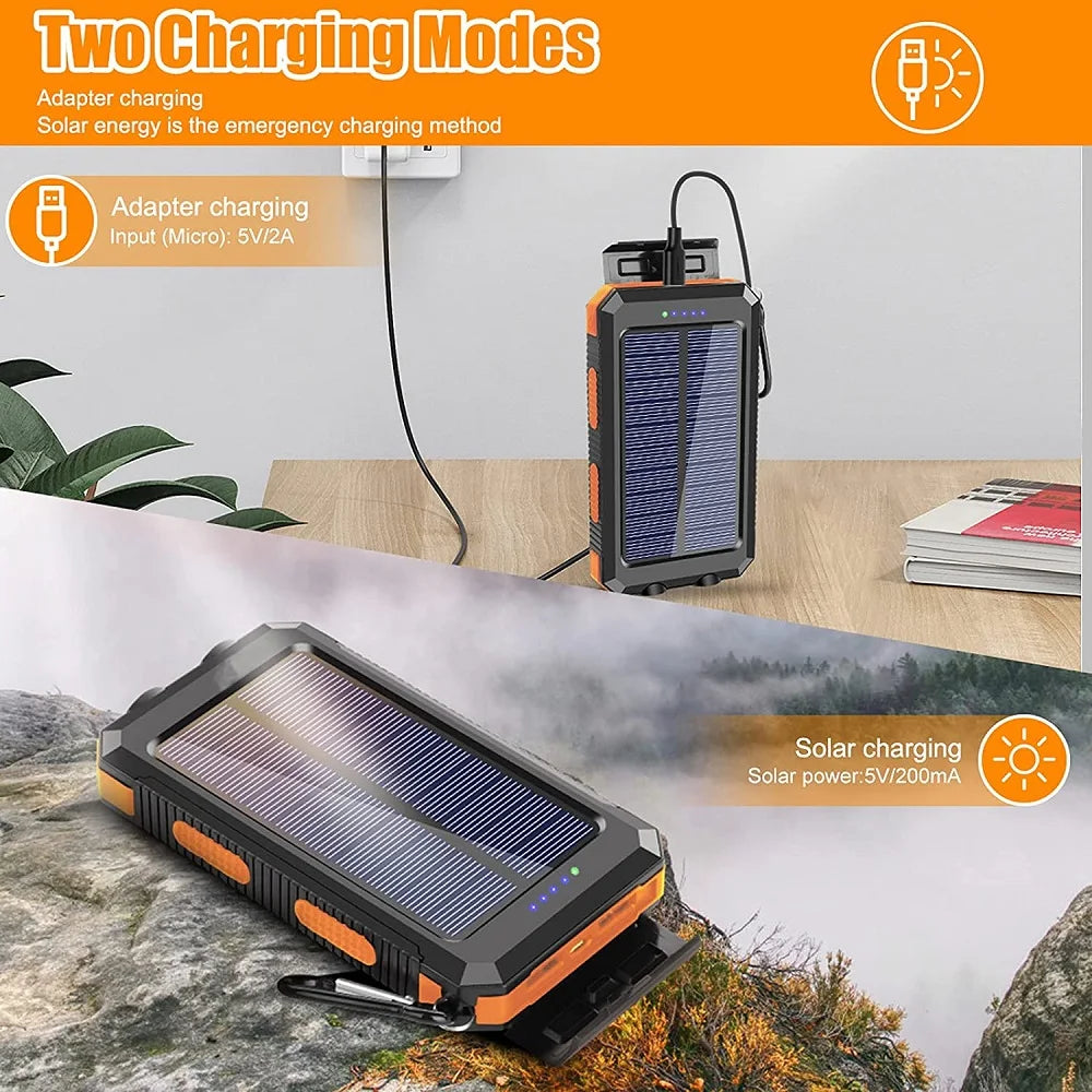 20W Solar Power Bank - Fast Charging + LED + Compass (Waterproof)