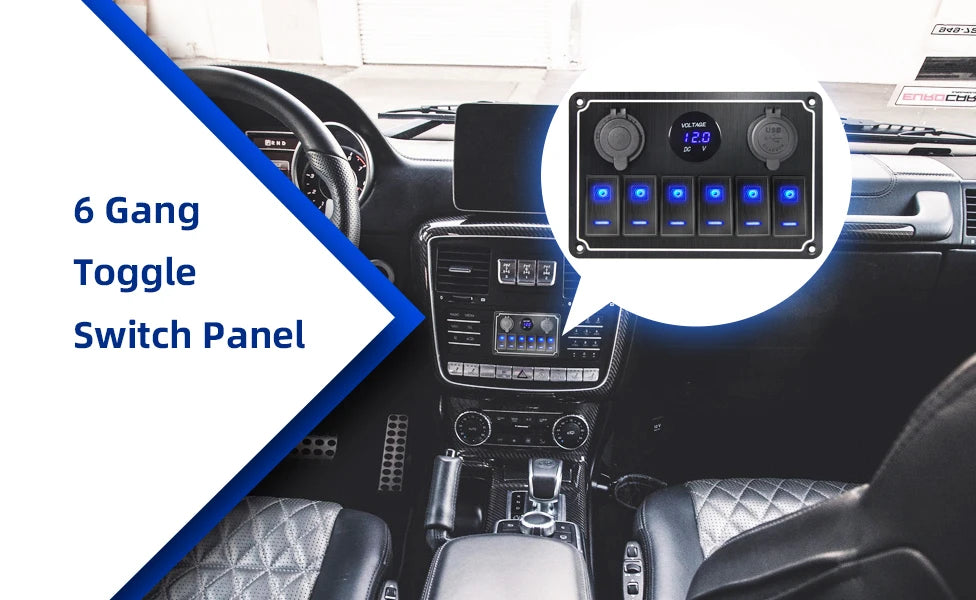 Panel de Interruptores de Aluminio 12V / 24V con USB y LED Azul
