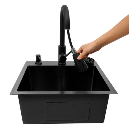 Stainless Steel Kitchen Sink with Pull-Out Tap, Black (40×45 cm) 