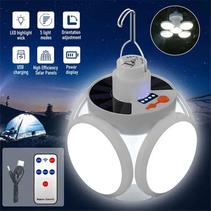 Foldable Solar Bulb - Rechargeable LED + 5 Modes + Remote Control (IP65)