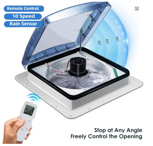 Ventilador de Ventilación de Techo 12V para RV con Control Remoto (40×40 cm)