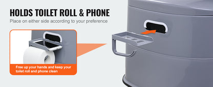 WC Portátil Compacto para Camper y Camping | Inodoro Móvil con Soporte para Móvil y Papel Higiénico | Hasta 136 kg