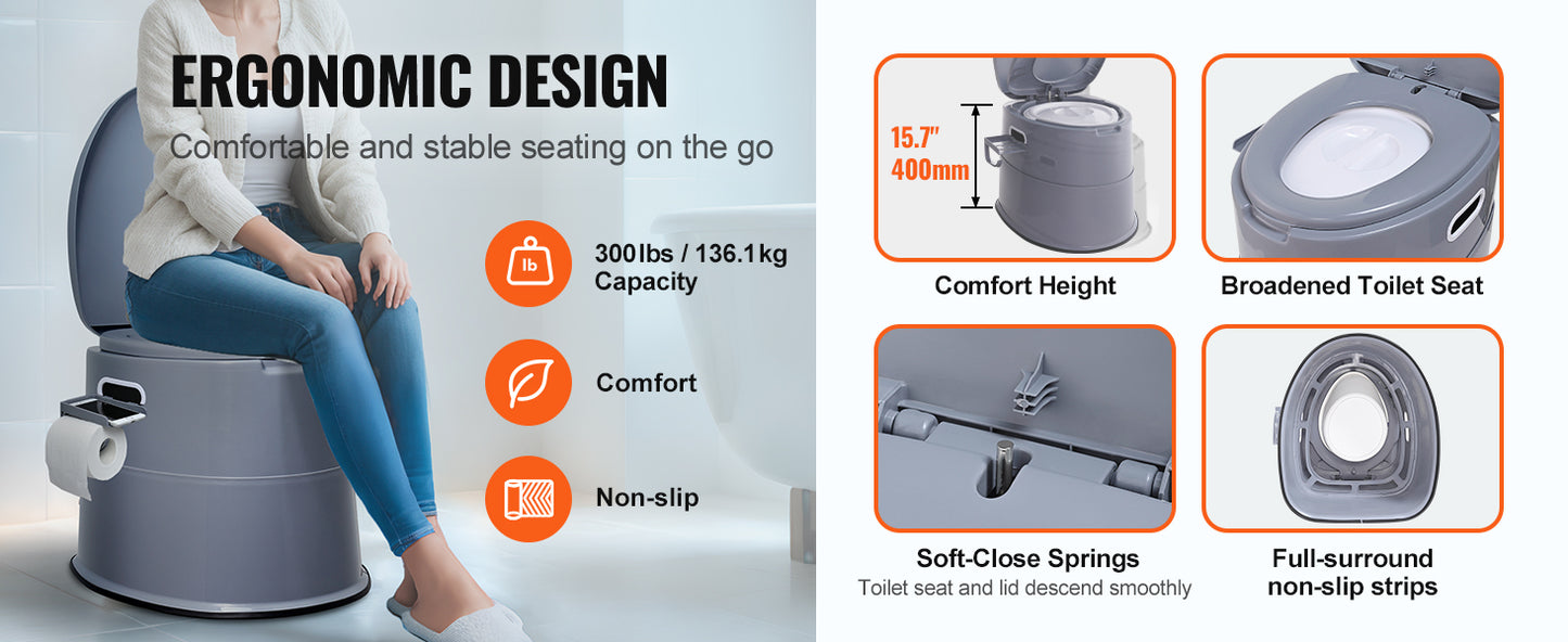 WC Portátil Compacto para Camper y Camping | Inodoro Móvil con Soporte para Móvil y Papel Higiénico | Hasta 136 kg